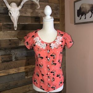 Beach bash cute deer print button up blouse